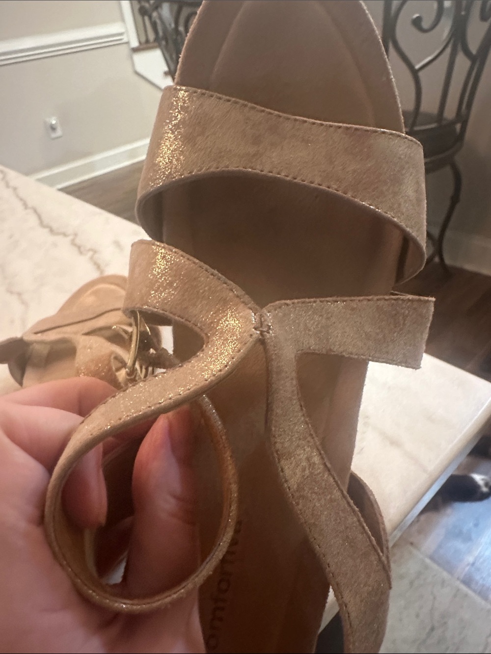 Comfortiva Metallic Gold Strappy Sandals - Picture 4 of 9